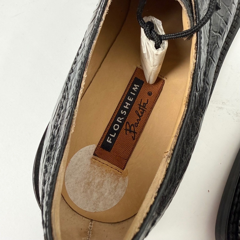 Vintage Florsheim Barletta Savanna Croc Black Leather Shoes Mens 10.5 Deadstock - Picture 2 of 15
